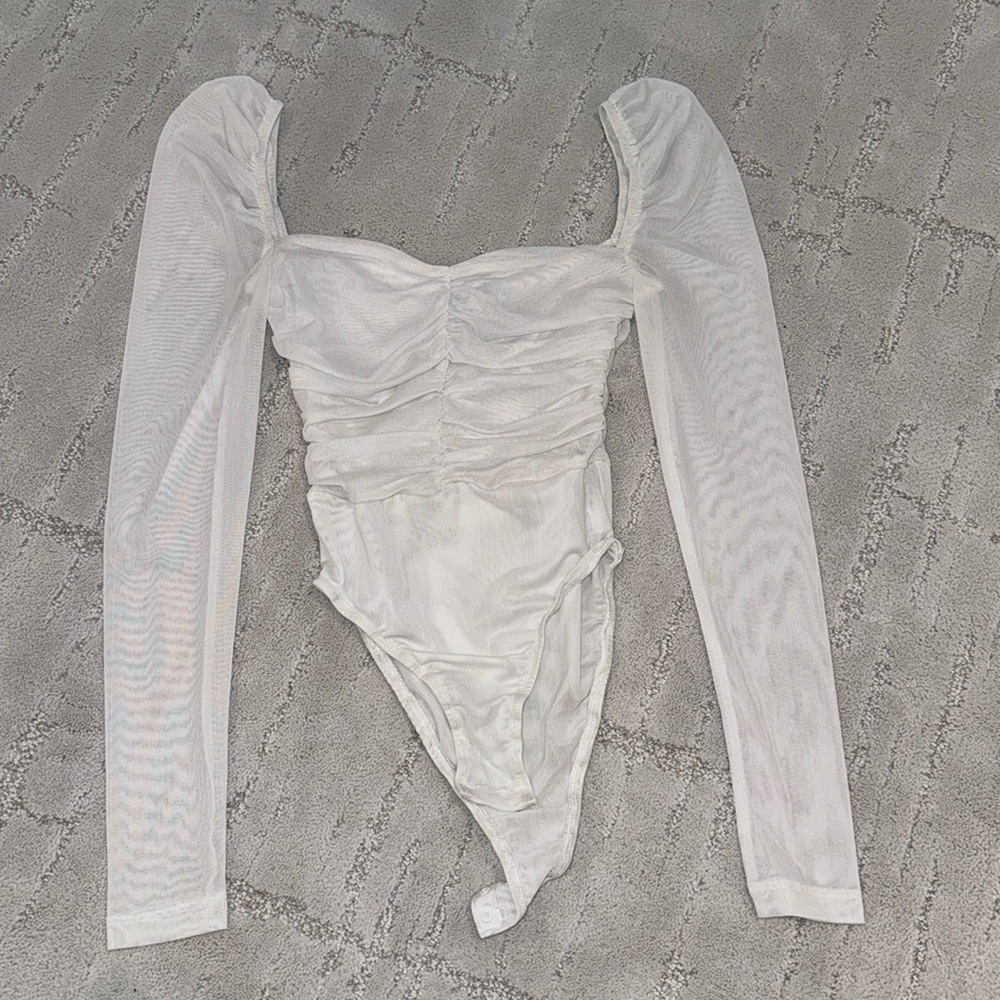 princess polly long sleeve white ruched bodysuit